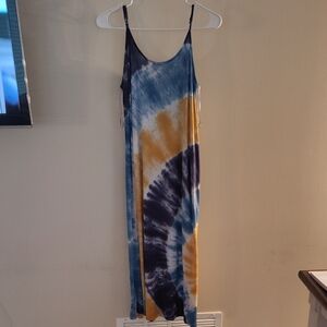 Kiwi & Punch NWOT large maxi spaghetti strap sundress. Blue, gold, white